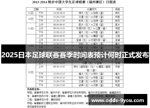 2025日本足球联赛赛季时间表预计何时正式发布